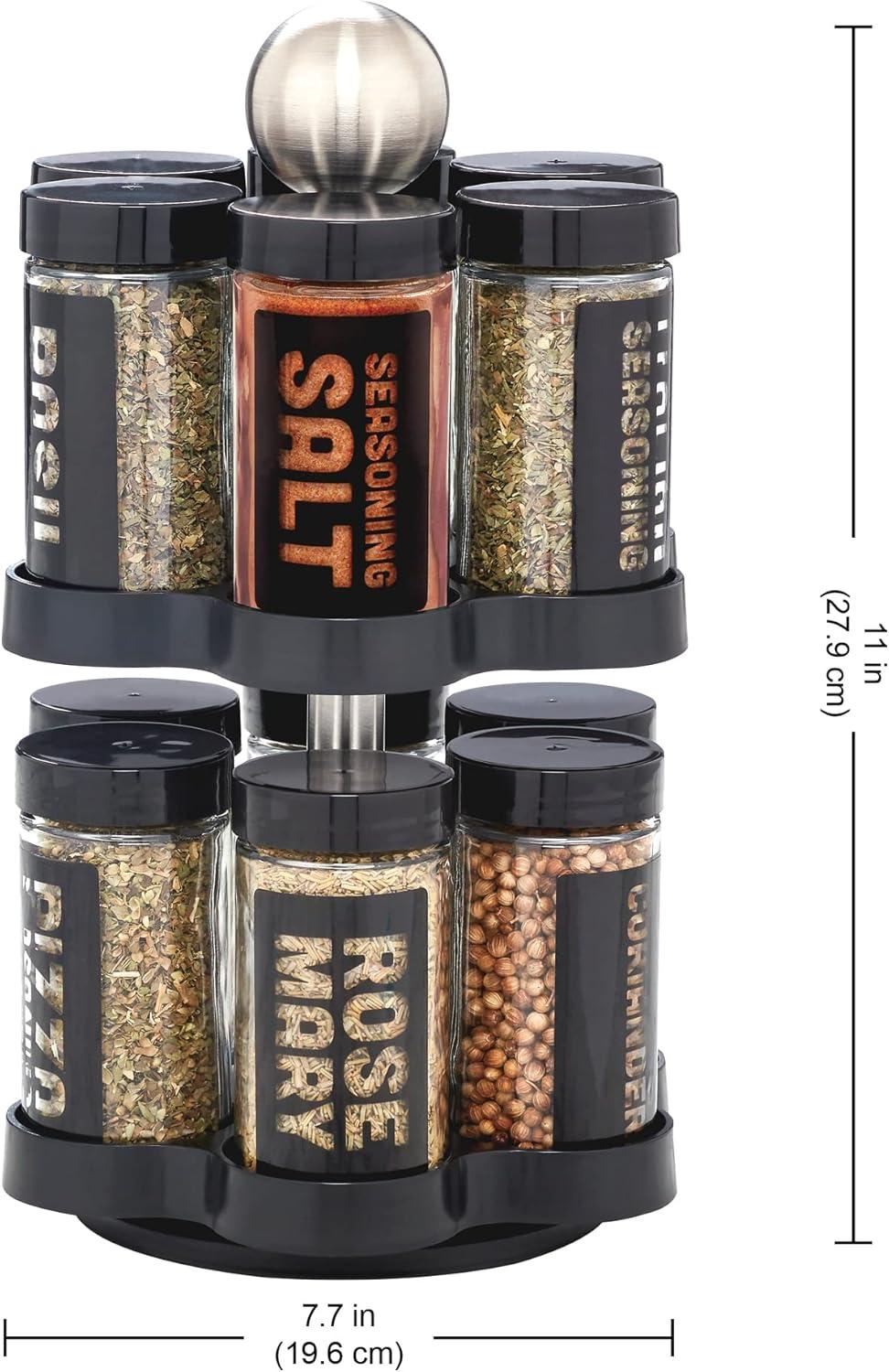image:imageKamenstein 12 Jar Madison Revolving Countertop Spice Rack with Spices Included FREE Spice Refills for 5 years Black Rack with Black Caps12Jar