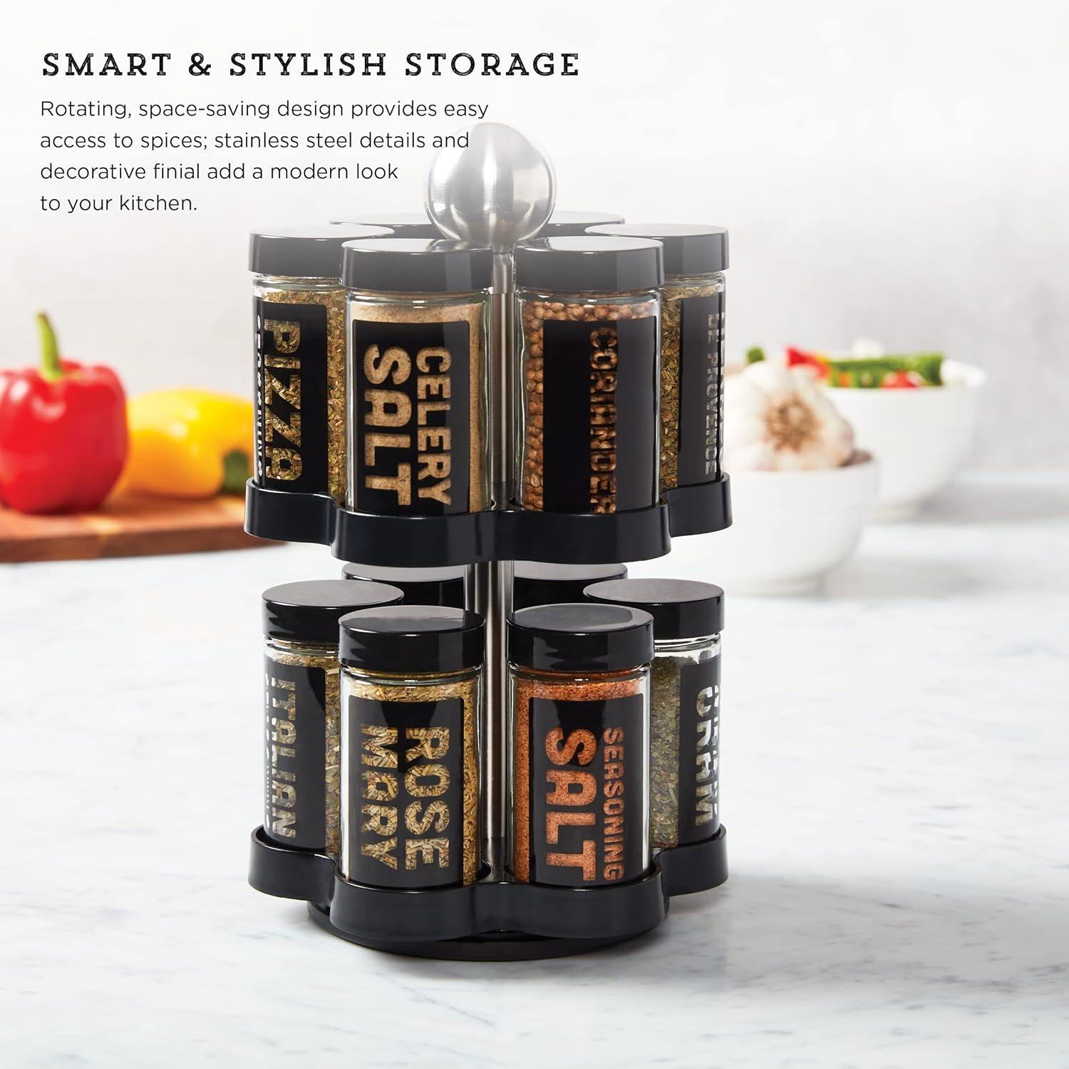 image:imageKamenstein 12 Jar Madison Revolving Countertop Spice Rack with Spices Included FREE Spice Refills for 5 years Black Rack with Black Caps12Jar