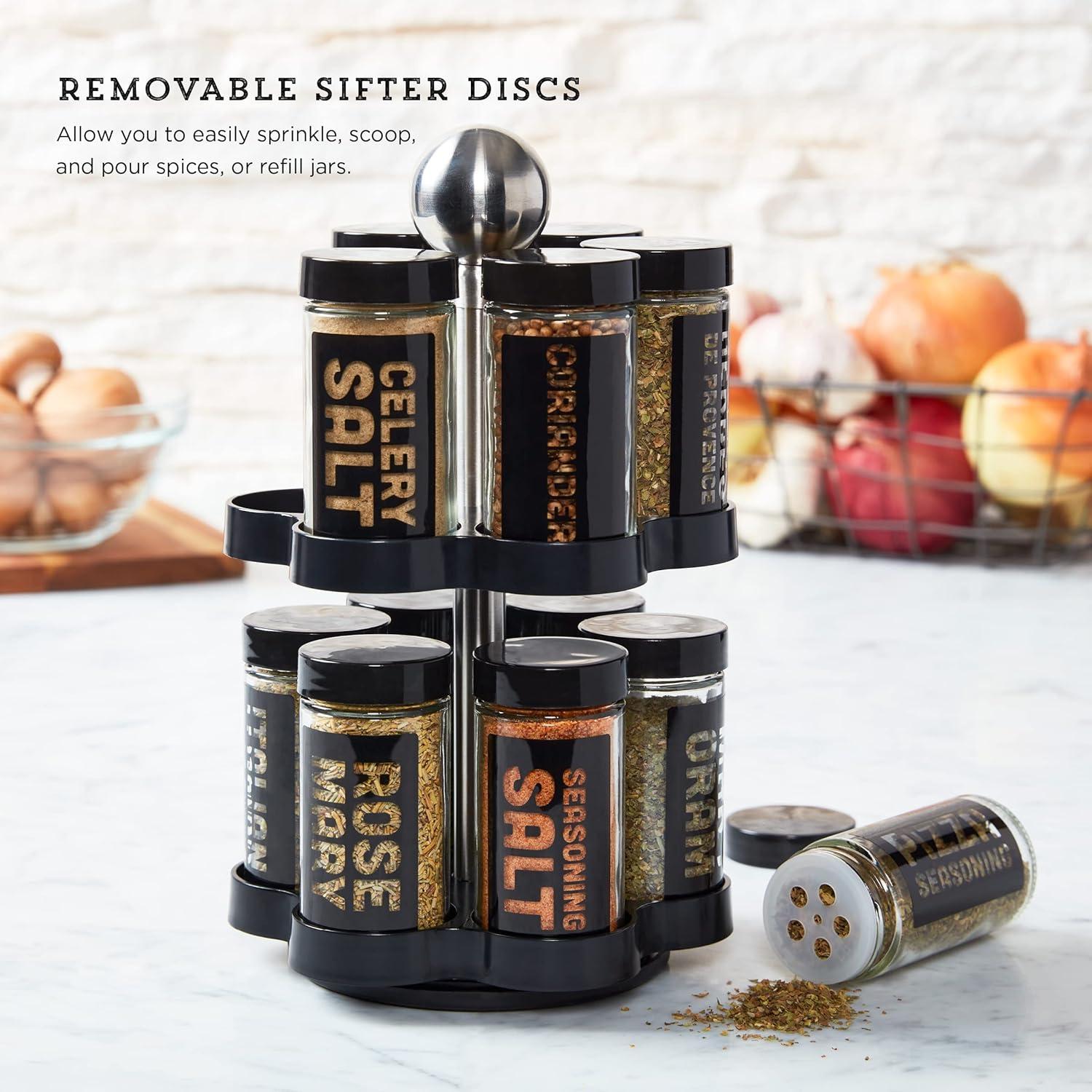 image:imageKamenstein 12 Jar Madison Revolving Countertop Spice Rack with Spices Included FREE Spice Refills for 5 years Black Rack with Black Caps12Jar