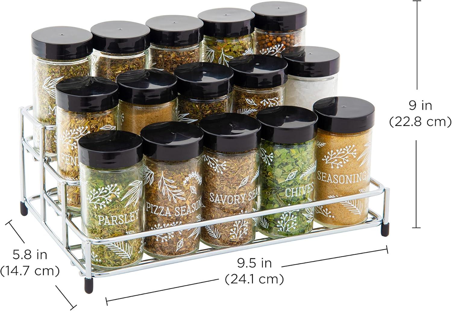 image:imageKamenstein 15 Jar Lincoln Countertop Spice Rack with Spices Included FREE Spice Refills for 5 Years Chrome with Black Caps 95 x 58 x 9