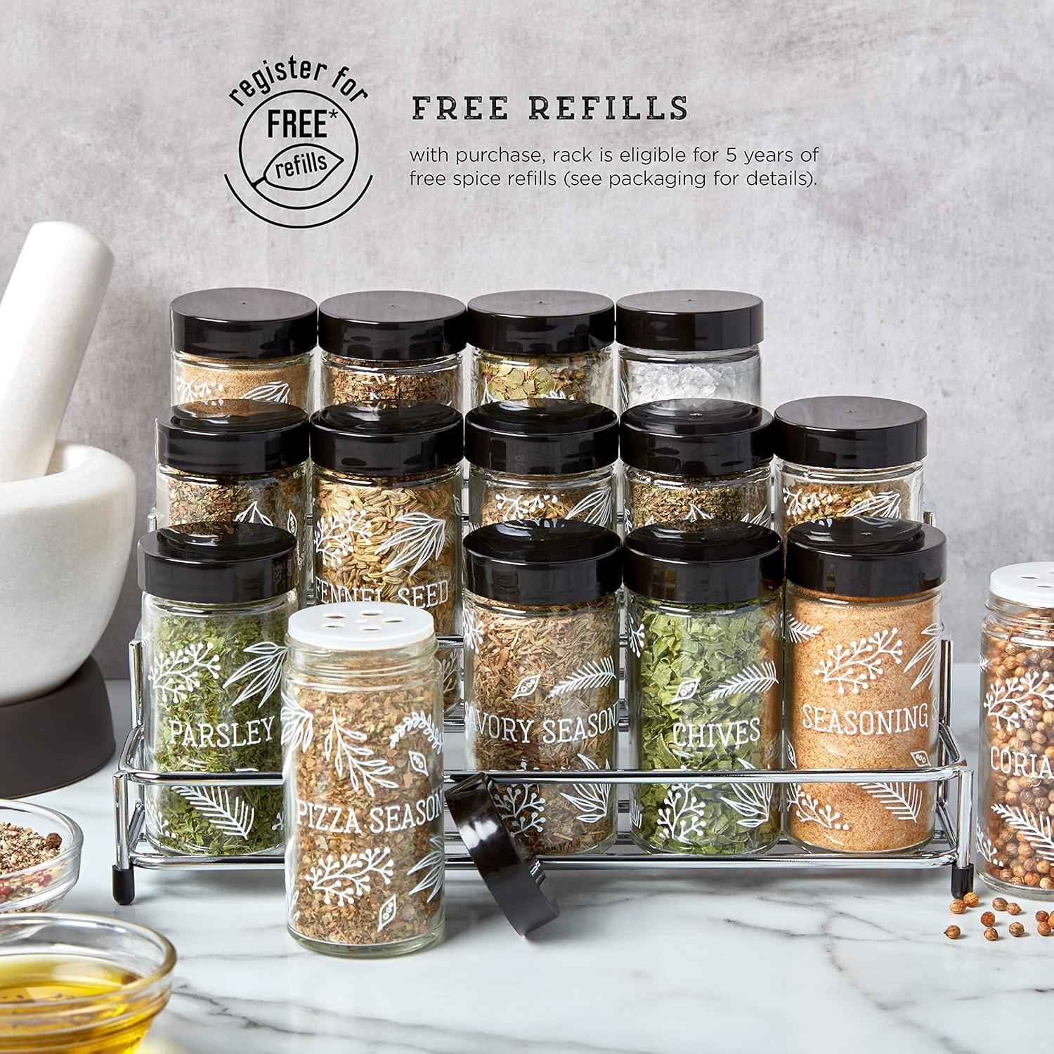 image:imageKamenstein 15 Jar Lincoln Countertop Spice Rack with Spices Included FREE Spice Refills for 5 Years Chrome with Black Caps 95 x 58 x 9