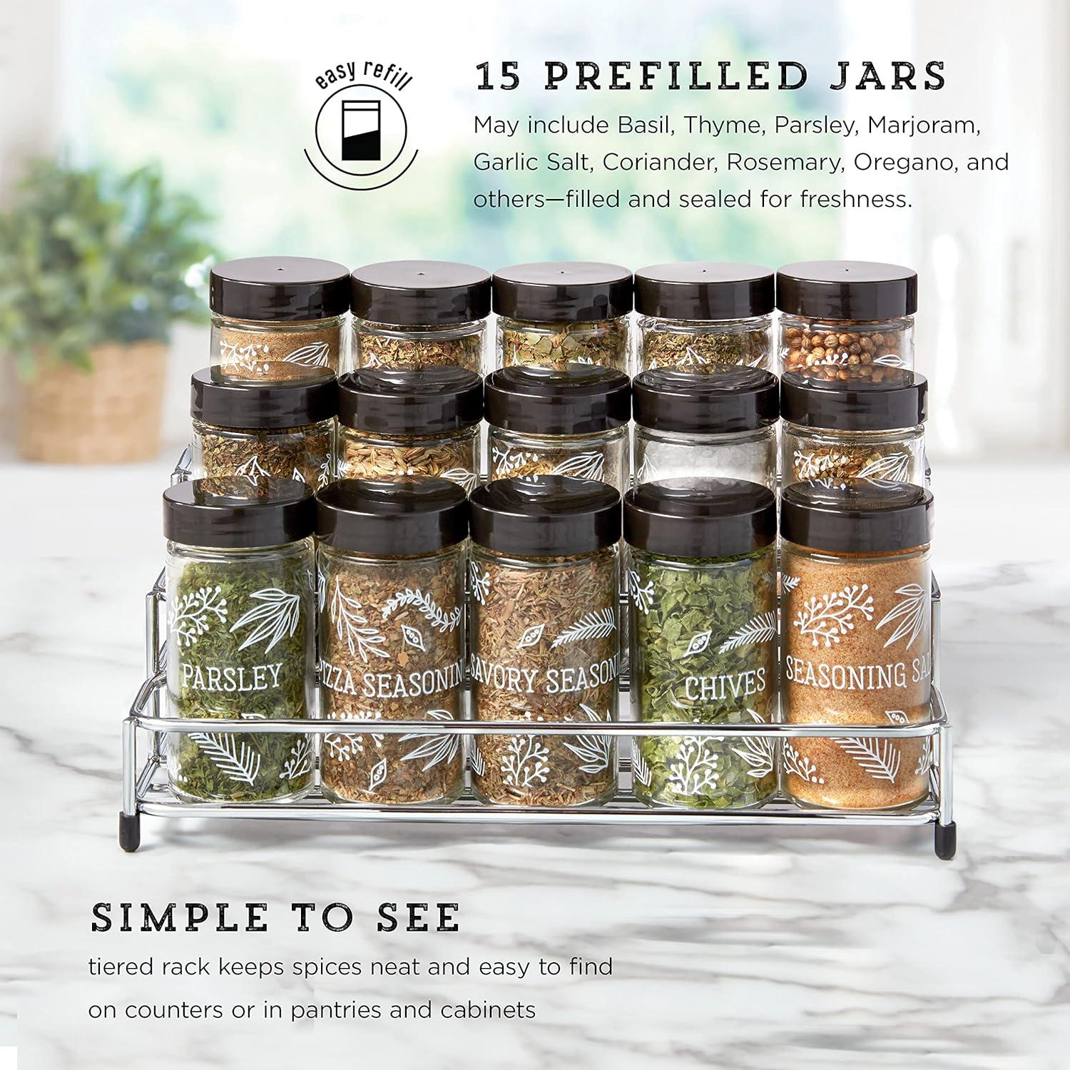 image:imageKamenstein 15 Jar Lincoln Countertop Spice Rack with Spices Included FREE Spice Refills for 5 Years Chrome with Black Caps 95 x 58 x 9
