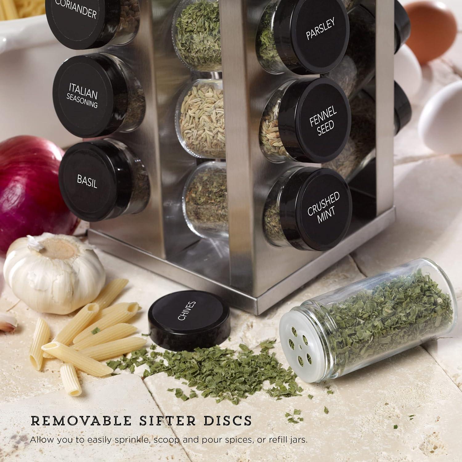 image:imageKamenstein 20 Jar Heritage Revolving Countertop Spice Rack Organizer with Spices Included FREE Spice Refills for 5 years Brushed Stainless Steel with Black CapsHeritage