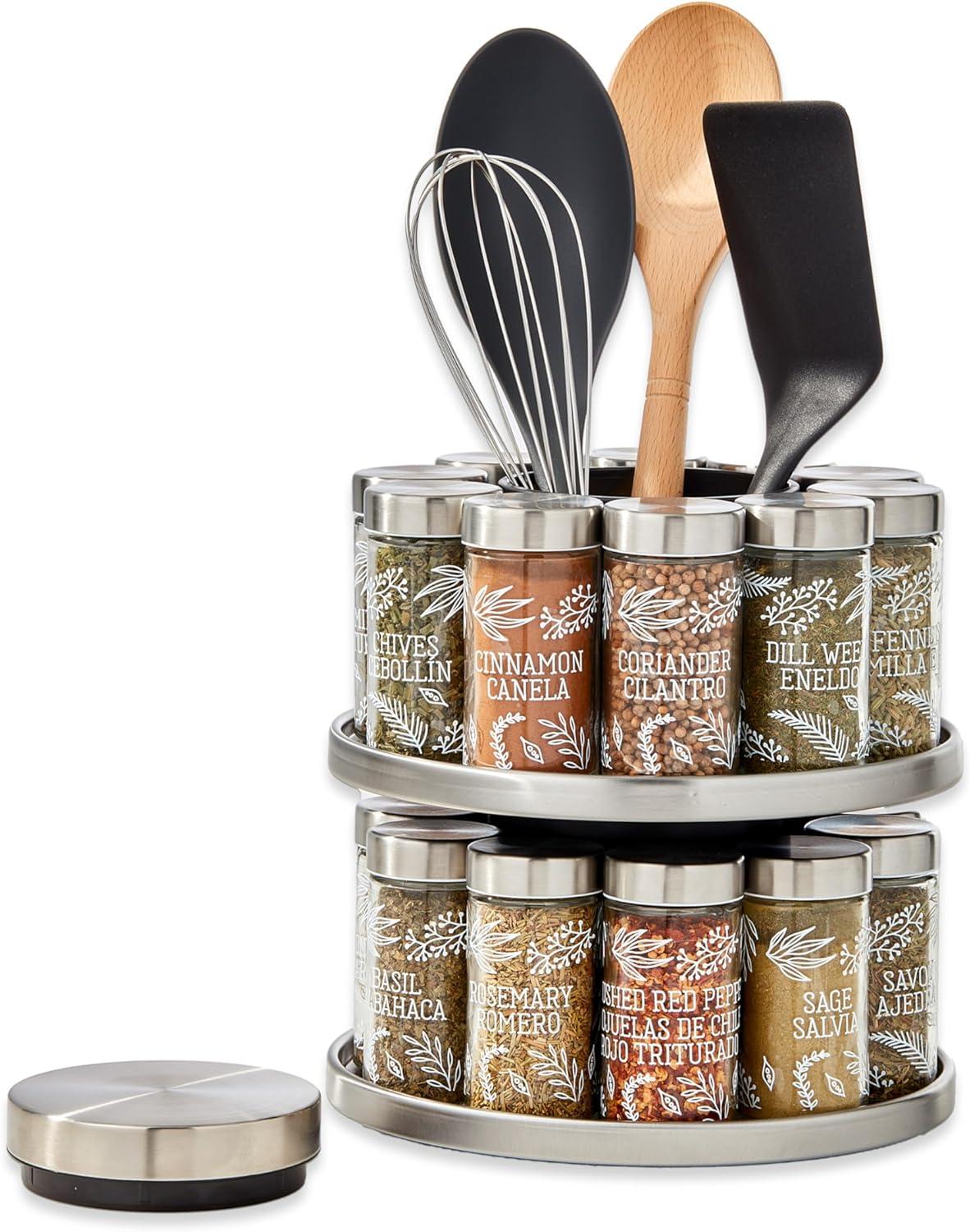 image:imageKamenstein 20 Jar Heritage Revolving Countertop Spice Rack Organizer with Spices Included FREE Spice Refills for 5 years Brushed Stainless Steel with Black CapsTool Caddy