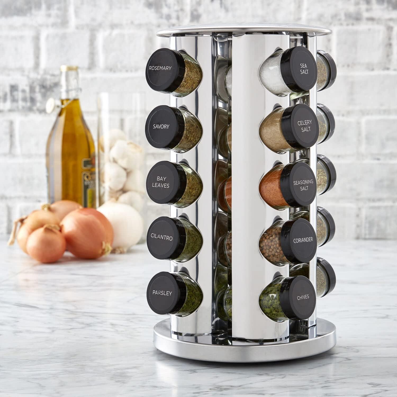 image:imageKamenstein 20 Jar Heritage Revolving Countertop Spice Rack Organizer with Spices Included FREE Spice Refills for 5 years Brushed Stainless Steel with Black CapsClassic Cap