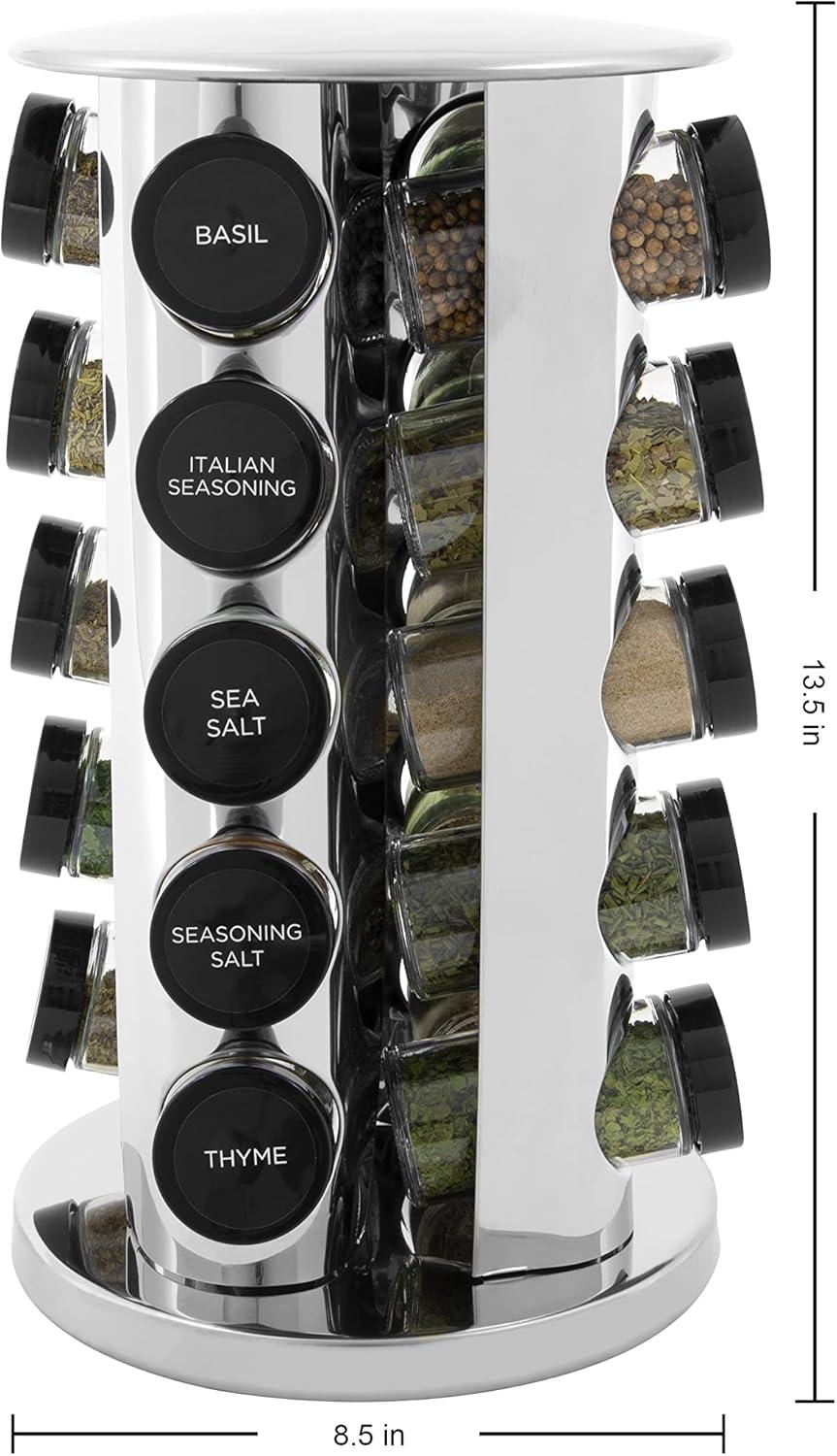 image:imageKamenstein 20 Jar Heritage Revolving Countertop Spice Rack Organizer with Spices Included FREE Spice Refills for 5 years Brushed Stainless Steel with Black CapsClassic Cap