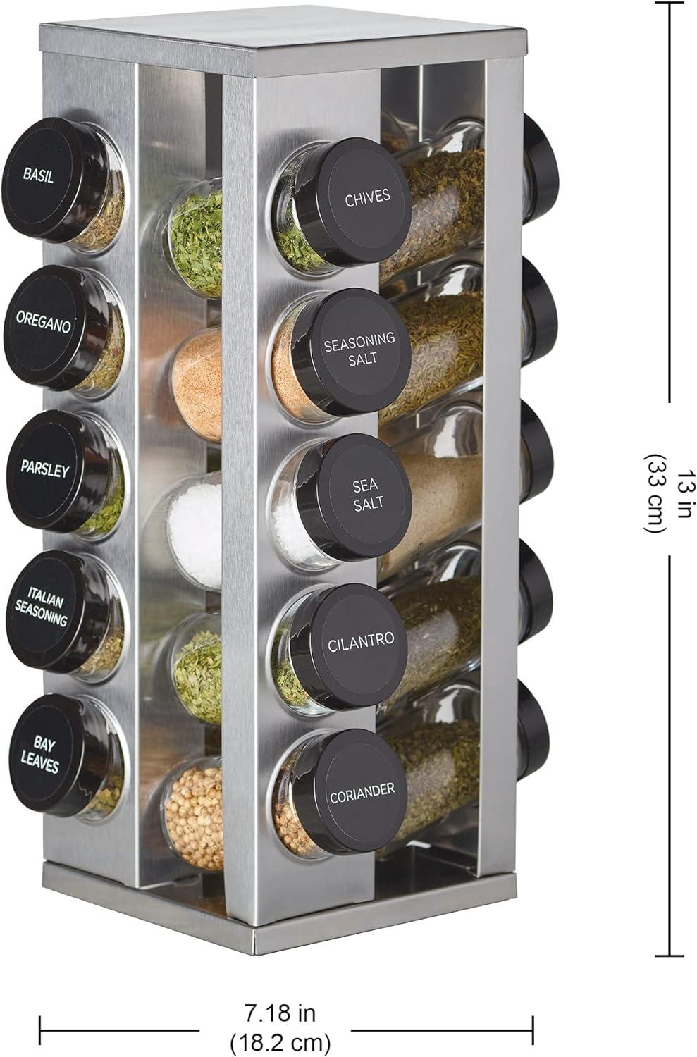 image:imageKamenstein 20 Jar Heritage Revolving Countertop Spice Rack Organizer with Spices Included FREE Spice Refills for 5 years Brushed Stainless Steel with Black CapsHeritage