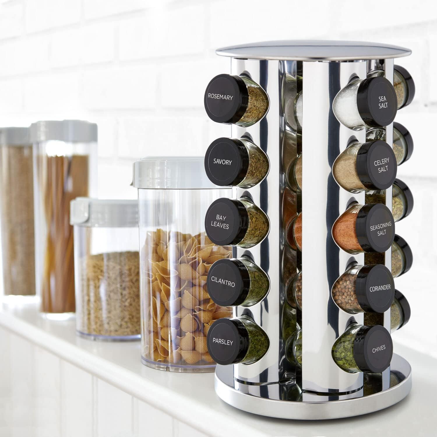 image:imageKamenstein 20 Jar Heritage Revolving Countertop Spice Rack Organizer with Spices Included FREE Spice Refills for 5 years Brushed Stainless Steel with Black CapsClassic Cap