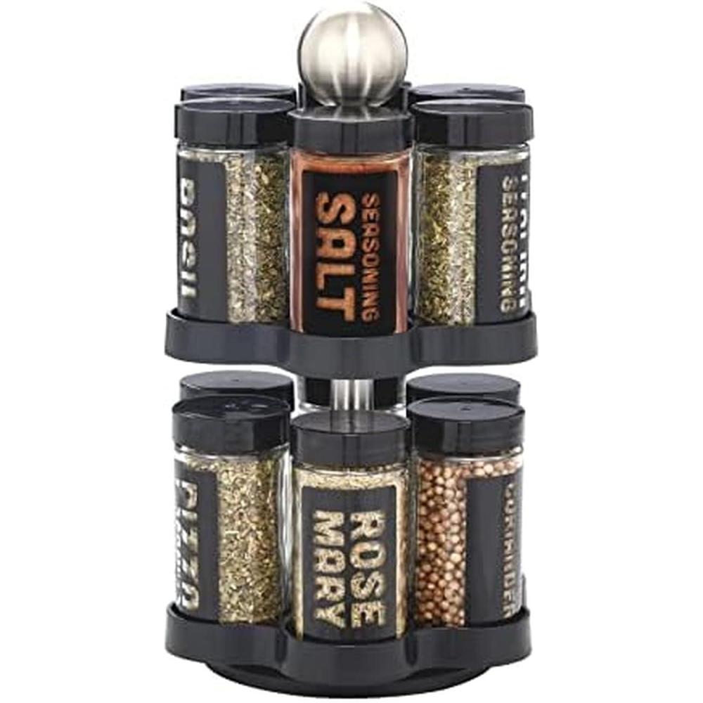 image:imageKamenstein 12 Jar Madison Revolving Countertop Spice Rack with Spices Included FREE Spice Refills for 5 years Black Rack with Black Caps12Jar