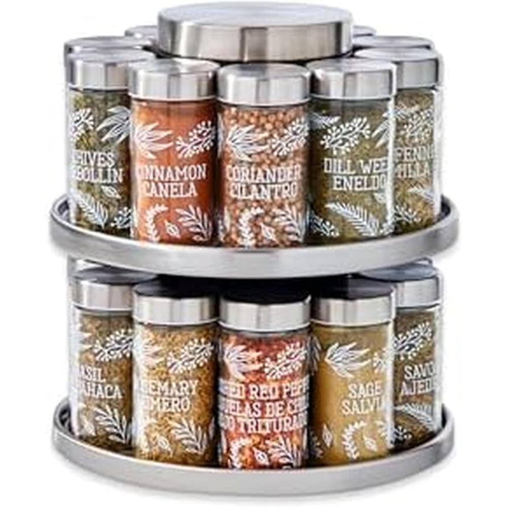 image:imageKamenstein 20 Jar Heritage Revolving Countertop Spice Rack Organizer with Spices Included FREE Spice Refills for 5 years Brushed Stainless Steel with Black CapsTool Caddy