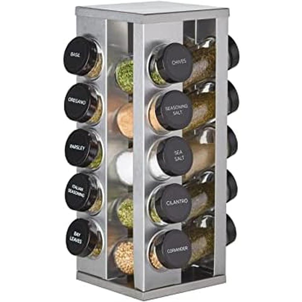 image:imageKamenstein 20 Jar Heritage Revolving Countertop Spice Rack Organizer with Spices Included FREE Spice Refills for 5 years Brushed Stainless Steel with Black CapsHeritage