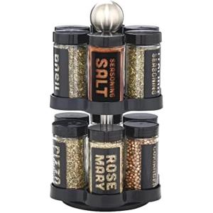 Kamenstein 12 Jar Madison Revolving Countertop Spice Rack with Spices Included, FREE Spice Refills for 5 years, Black Rack with Black Caps(12-Jar)