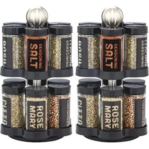 Kamenstein 12 Jar Madison Revolving Countertop Spice Rack with Spices Included, FREE Spice Refills for 5 years, Black Rack with Black Caps(12-Jar (Pack of 2))