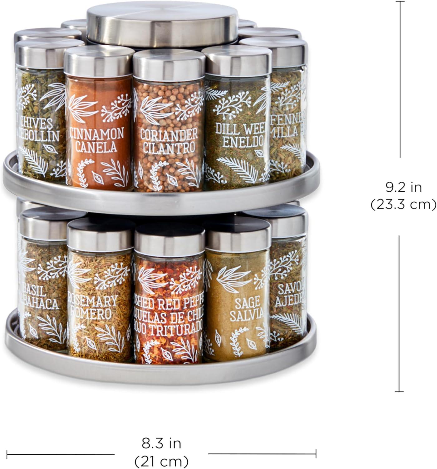 image:imageKamenstein 20 Jar Vintage Revolving Countertop Spice Rack Organizer with Spices Included FREE Spice Refills for 5 Years Wood and Stainless Steel with Metal CapsTool Caddy