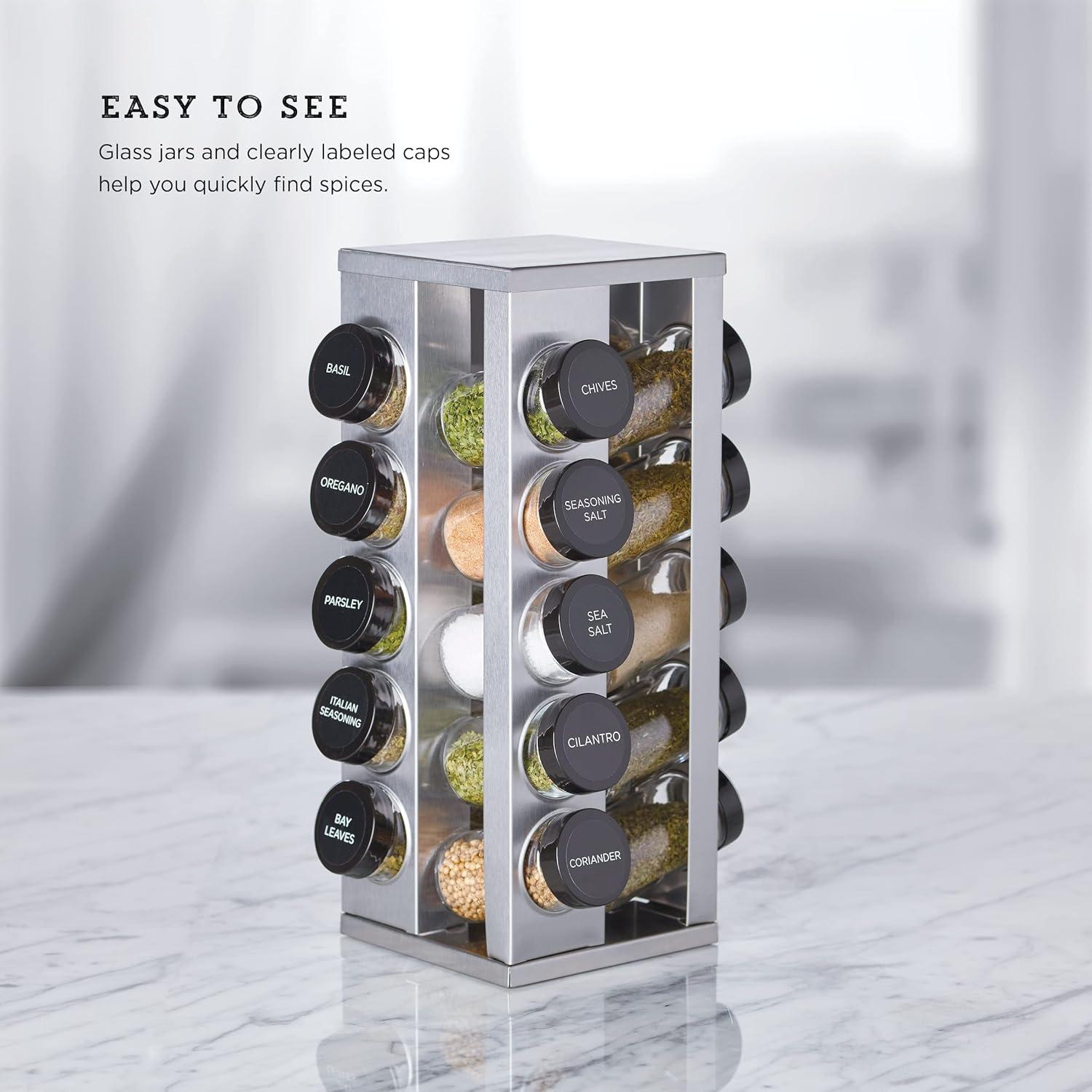 image:imageKamenstein 20 Jar Vintage Revolving Countertop Spice Rack Organizer with Spices Included FREE Spice Refills for 5 Years Wood and Stainless Steel with Metal CapsHeritage