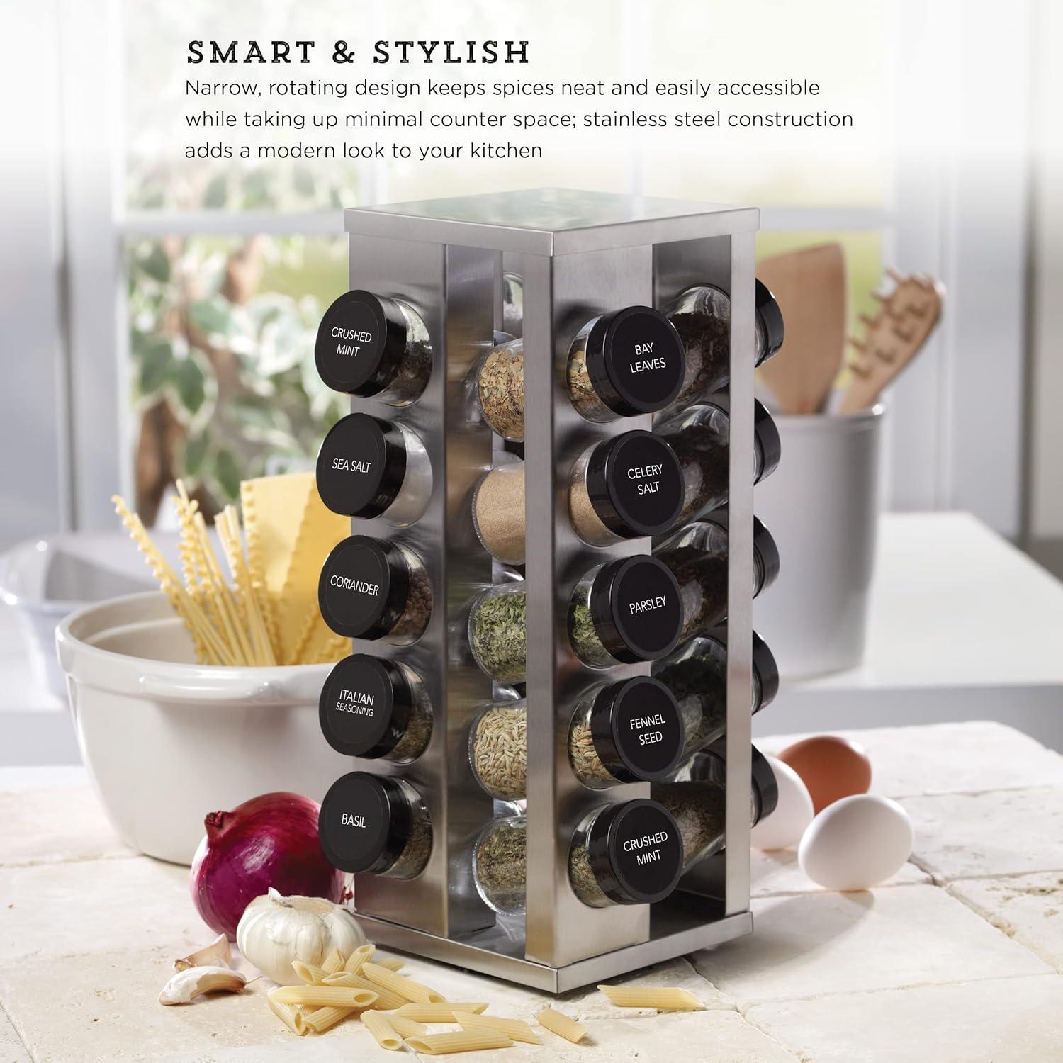 image:imageKamenstein 20 Jar Vintage Revolving Countertop Spice Rack Organizer with Spices Included FREE Spice Refills for 5 Years Wood and Stainless Steel with Metal CapsHeritage