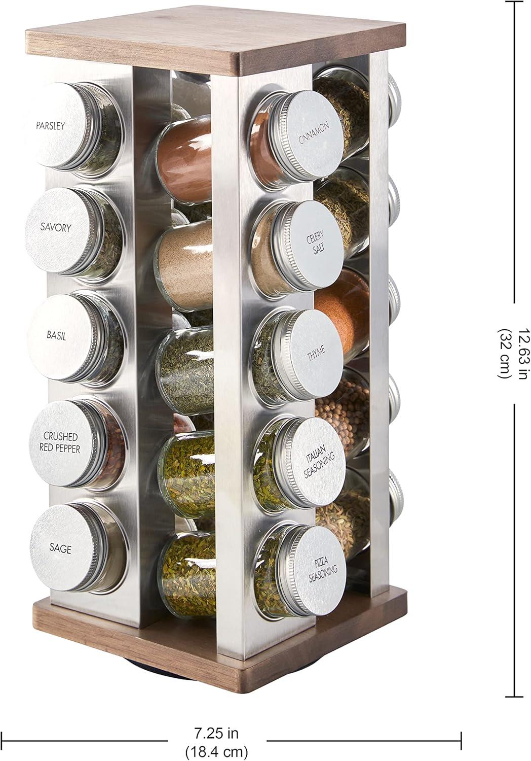 image:imageKamenstein 20 Jar Vintage Revolving Countertop Spice Rack Organizer with Spices Included FREE Spice Refills for 5 Years Wood and Stainless Steel with Metal CapsVintage