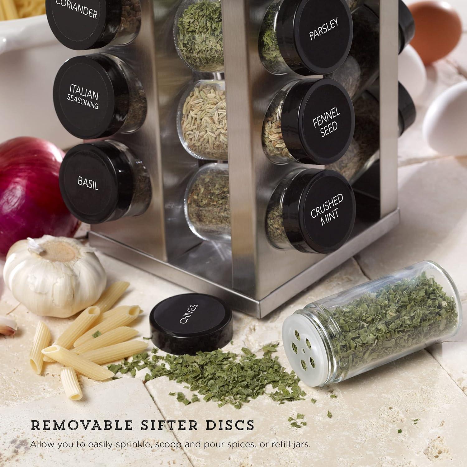 image:imageKamenstein 20 Jar Vintage Revolving Countertop Spice Rack Organizer with Spices Included FREE Spice Refills for 5 Years Wood and Stainless Steel with Metal CapsHeritage
