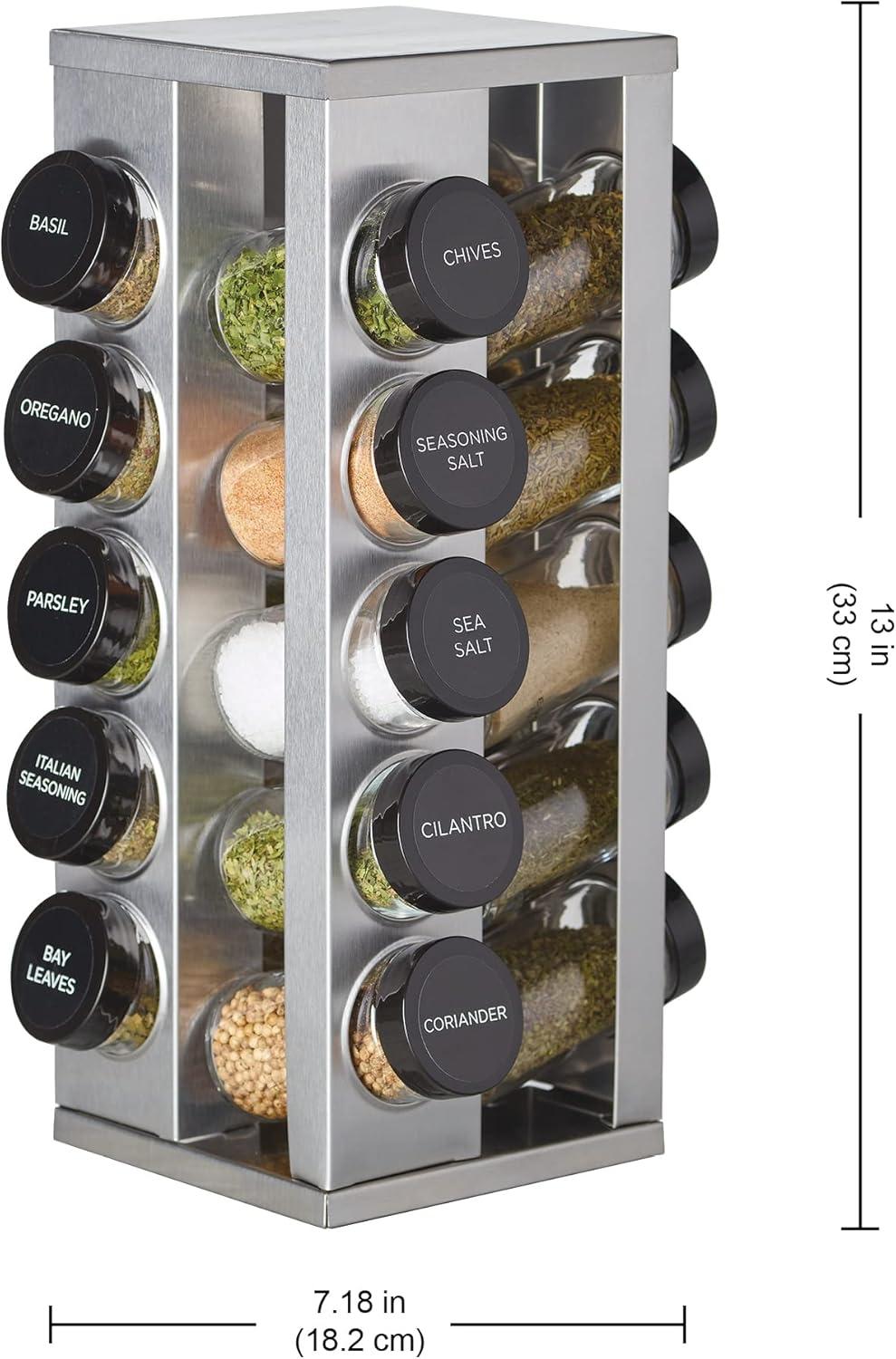 image:imageKamenstein 20 Jar Vintage Revolving Countertop Spice Rack Organizer with Spices Included FREE Spice Refills for 5 Years Wood and Stainless Steel with Metal CapsHeritage