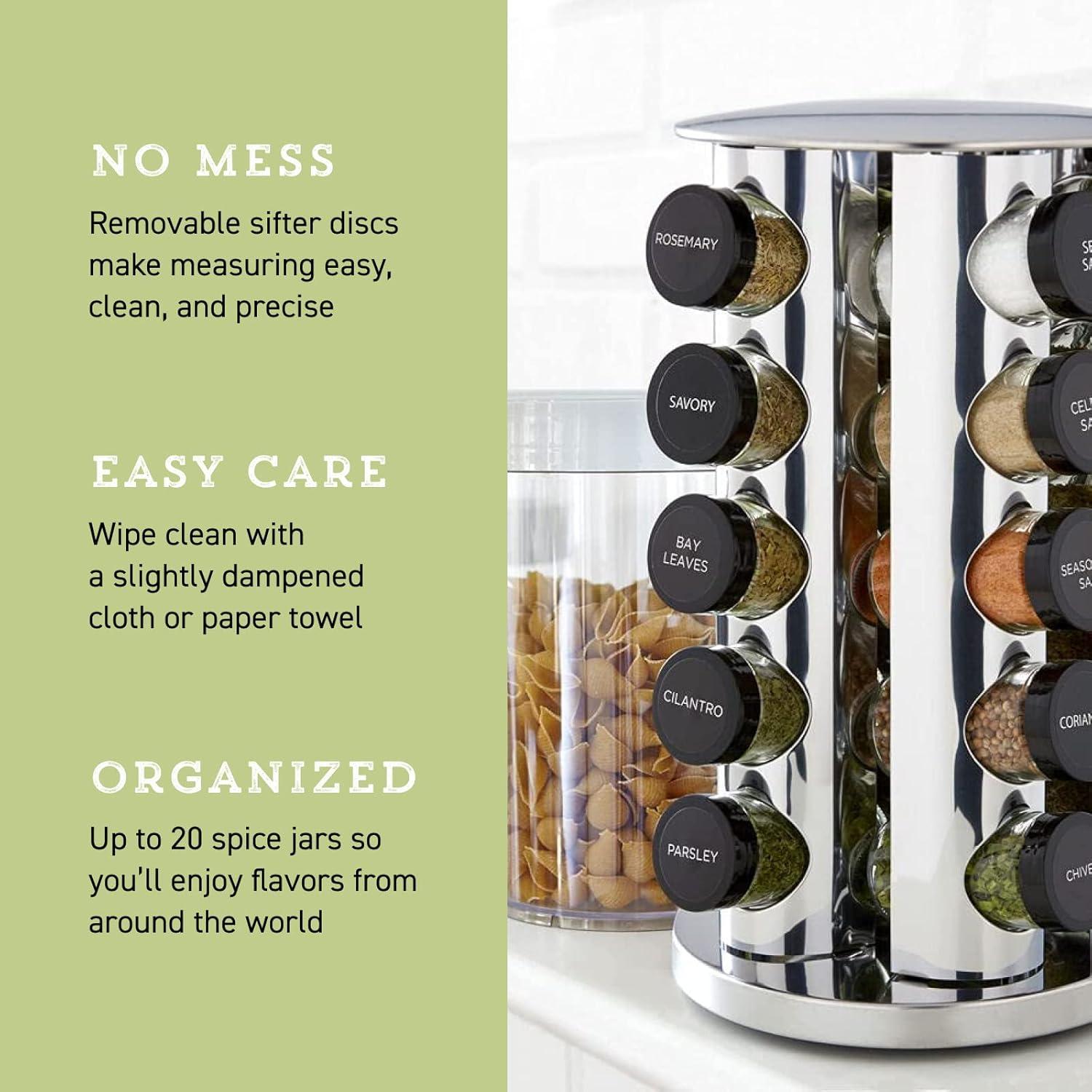 image:imageKamenstein 20 Jar Vintage Revolving Countertop Spice Rack Organizer with Spices Included FREE Spice Refills for 5 Years Wood and Stainless Steel with Metal CapsClassic Cap